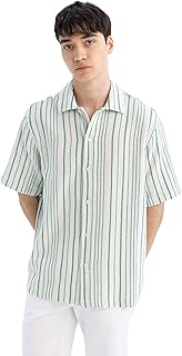 قميص رجالي من ديفاكتو، قميص بأكمام قصيرة من نسيج محبوك بقصة مريحة، قميص بقصة عادية وأكمام قصيرة، D2059AX