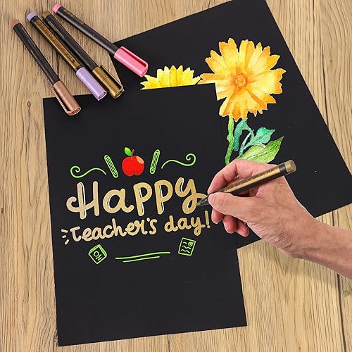 Miniatura 5 de FEITAKE Cuaderno de bocetos de papel negro, 120 páginas (60 hojas) en tamaños A4150 GSM (90 libras) cuaderno de dibujo artístico pesado para