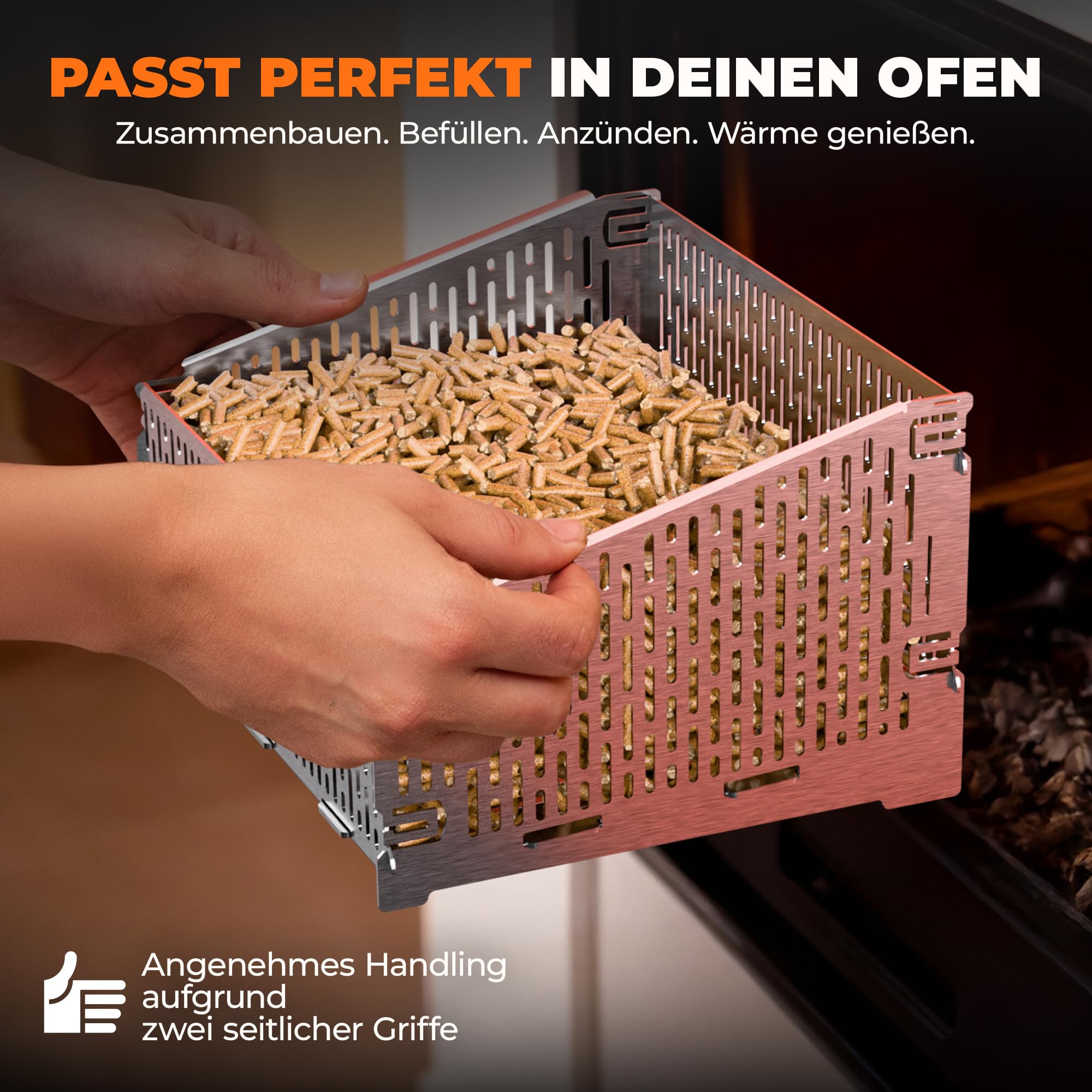 31x25x17cm hitzeresistenter Pelletkorb für Kaminofen | Edelstahl Pelletkorb | Pelletbrennkorb 30% mehr Heizleistung | Pelletkorb für Holzofen mit sauberer Verbrennung | Pelletskorb Kaminofen