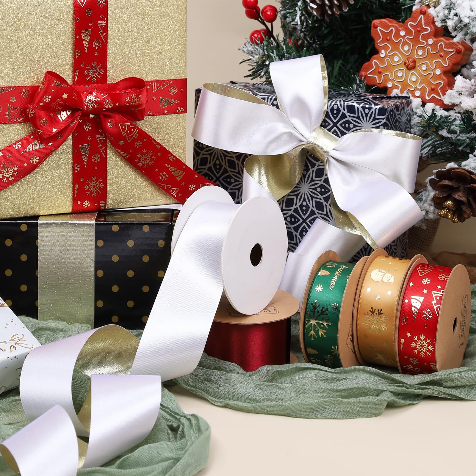 Christmas Ribbon Man Grosgrain Ribbon Konsait Christmas Ribbon Set - 12 Yards 1 Inch Wide ...