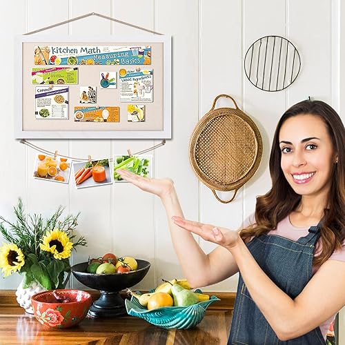 Miniatura 5 de Miratino Tablero de anuncios de corcho, 16 x 11 pulgadas, tableros de corcho de lino blanco para paredes con marco blanco, tablero de visión para