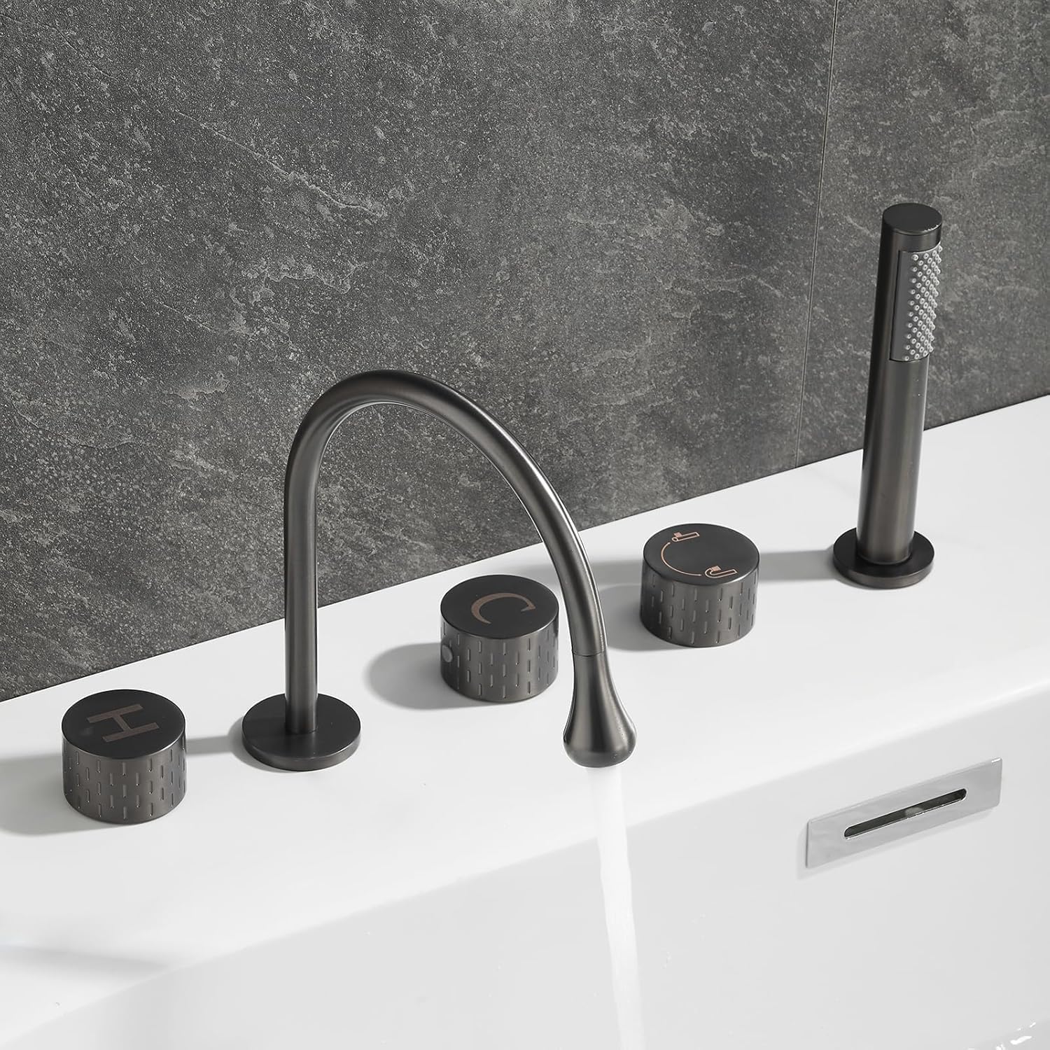 KUNYOS Bathtub Faucets 5 Hole Tub Rim Faucet Faucet Shower Bathtub 360° Swivel Spout Mixer Tap Shower With Hand Shower Shower Two Handles