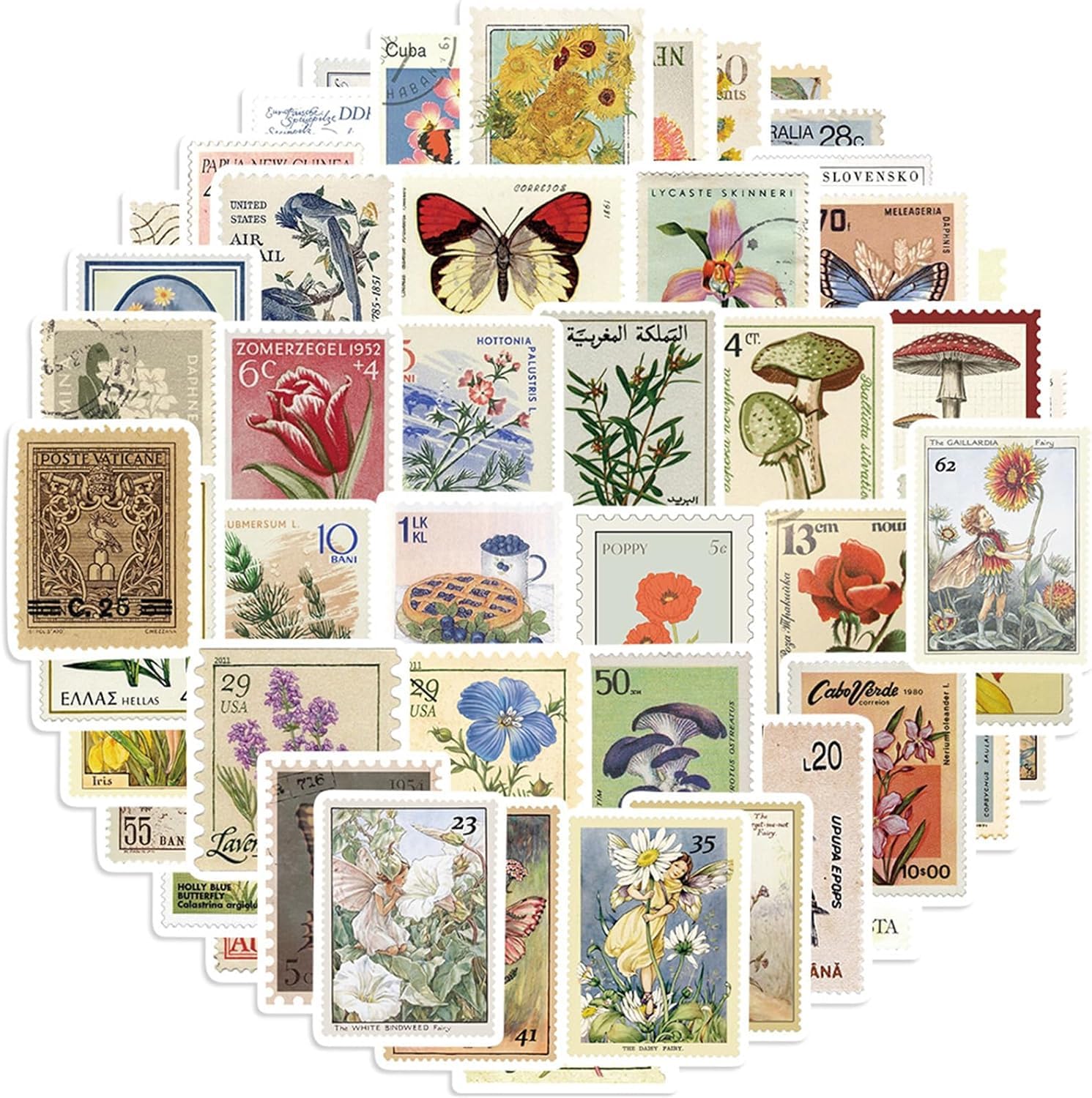 50Pcs Vintage Stamps Stickers Retro Stamps for Water Bottles Laptop Scrapbooking Mirrors Notebooks Cars Bumpers Bikes Bedroom Travel Case Motorcycle Snowboard for Stamps Fans-image-41