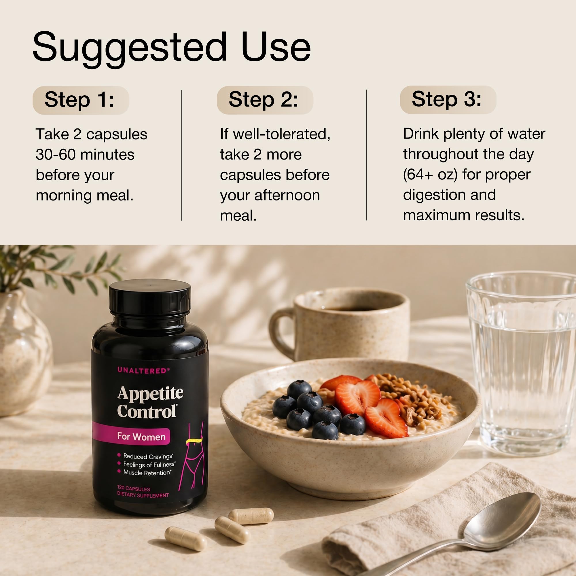 UNALTERED Appetite Control for Women - Support Cravings, Fullness, & Weight Management - Dietary Supplement with Chromium Picolinate & Glucomannan - 120 Vegan Capsules — Amazon image 8