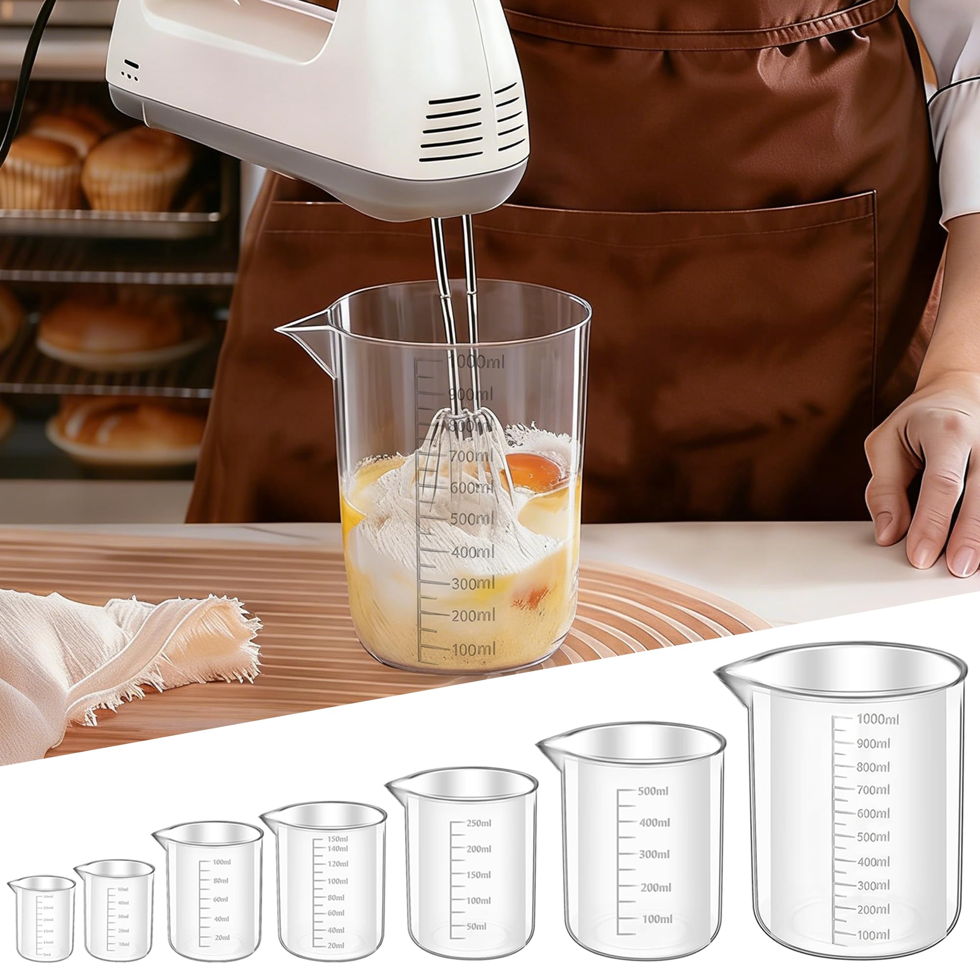 26 Stück Messbecher Set, 30ml 50ml 100ml 150ml 250ml 500ml 1000ml, Präzisions Messbecher mit Waage, Hitzebeständig Kunststoff Ml-Messbecher, für Labor Küche Backen Waschmittel Chemikalien