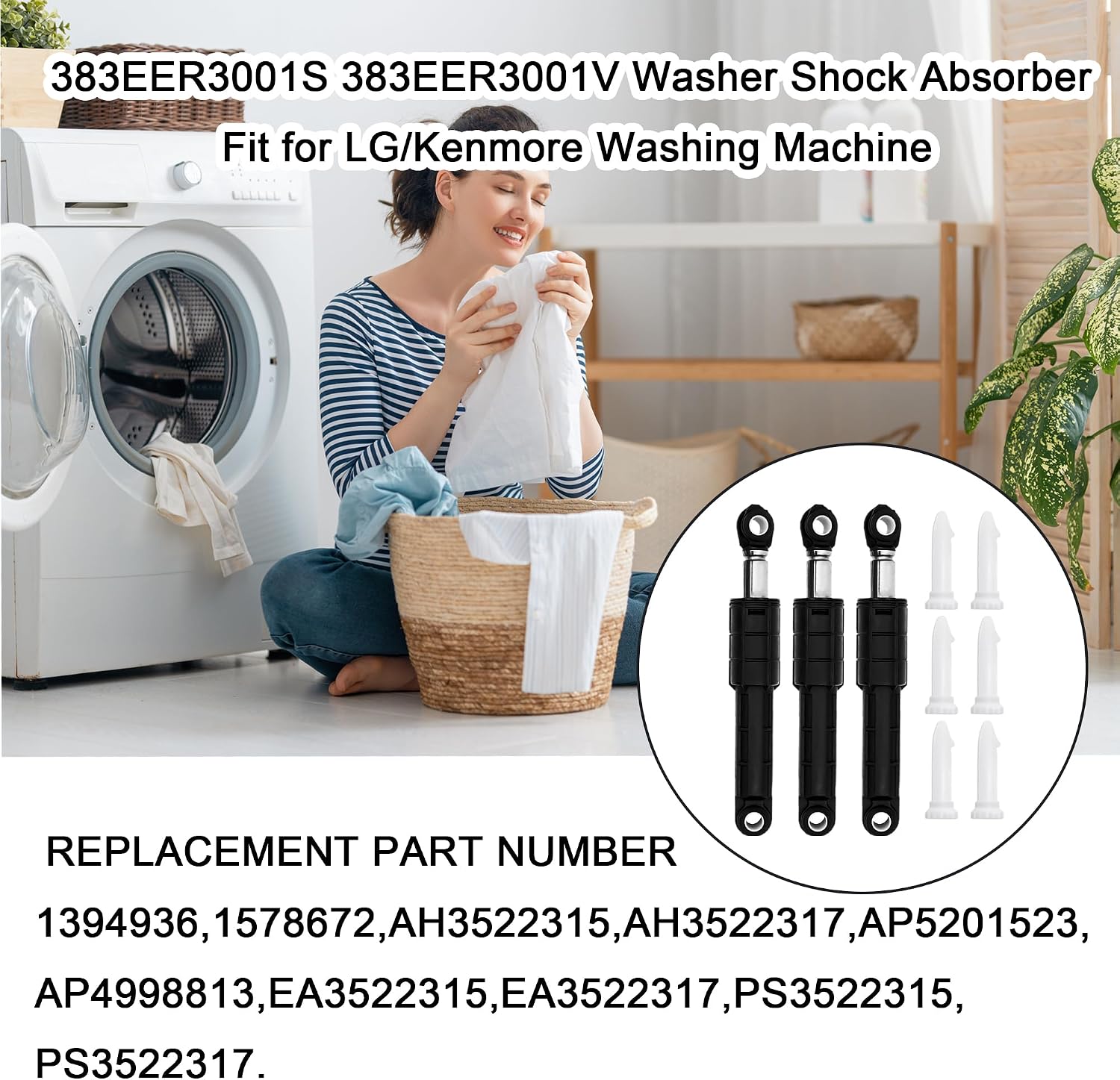 383EER3001S 383EER3001V Washer Shock Absorber Kit Compatible with LG Kenmore/Sears Washers WM2501HWA,WM2301HR,WM2801HLA,WM8000HVA etc, Replaces AP4998813 PS3522315 PS3522317-3-Pack