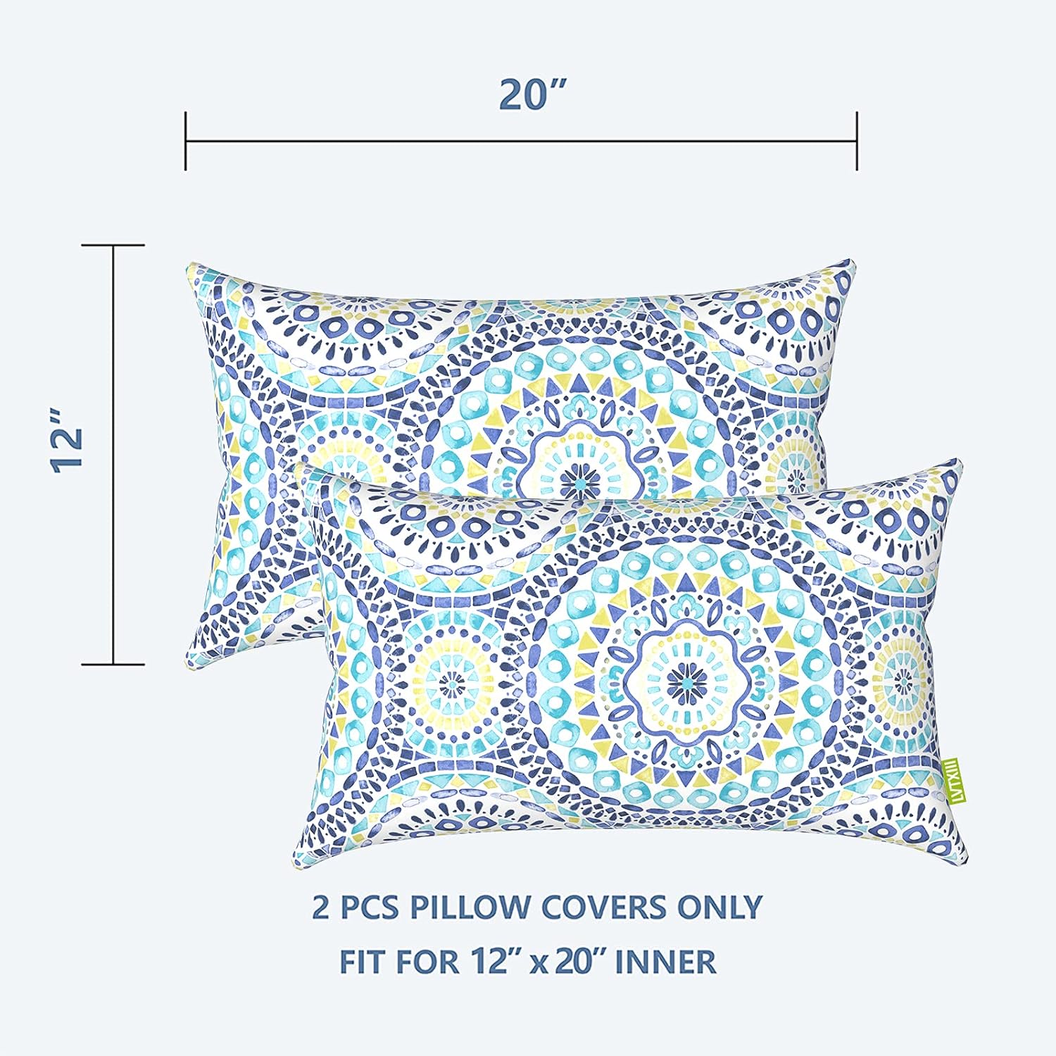 LVTXIII Outdoor/Indoor Lumbar Pillow Cases, Tropical Patio Lumbar Pillow Covers ONLY, Decorative Lumbar Cushion Cases for Home Garden Balcony Back Yard, 12 x 20 Inch, Pack of 2, Delancey Lagoon