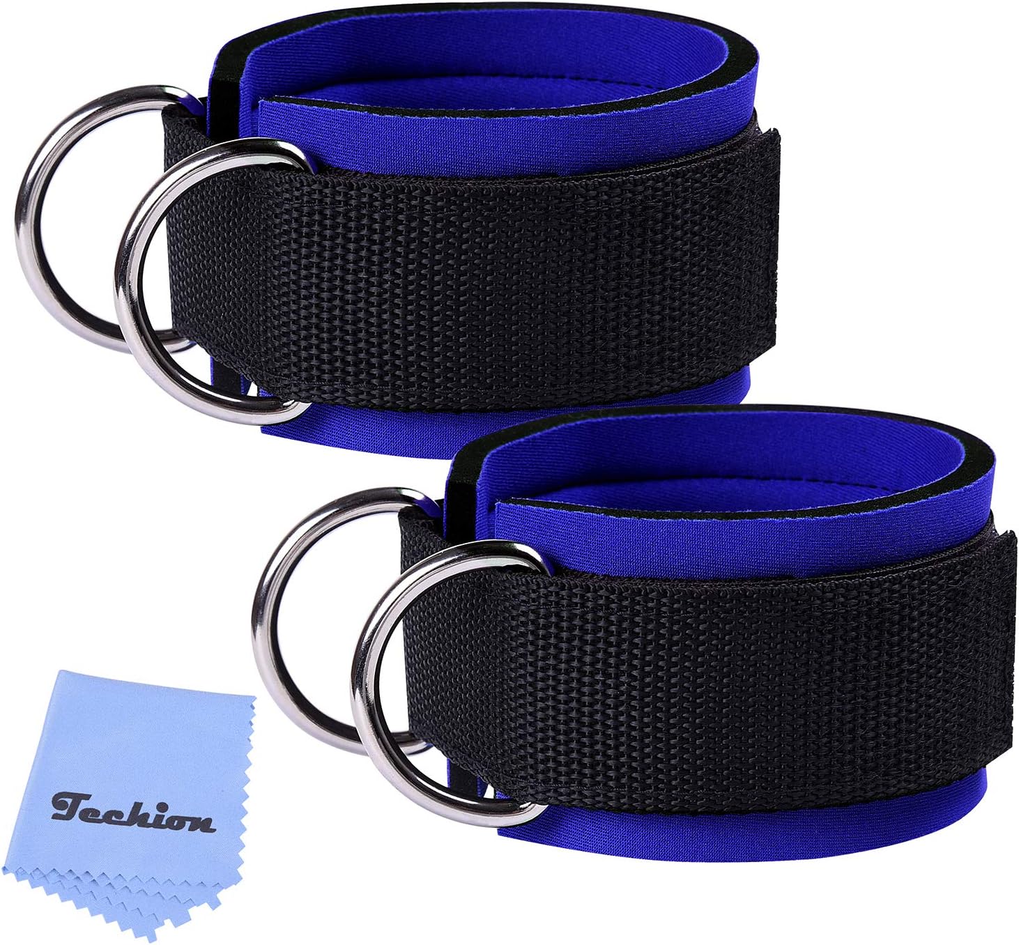 Techion1 Pair of Fitness Ankle Straps for Cable Machine - Double D-Ring, Adjustable Comfort fit Neoprene - for Men and Women