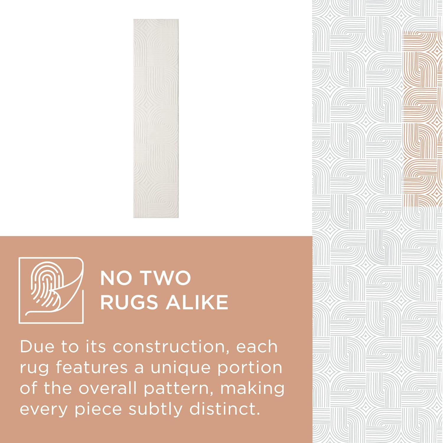 TOWN & COUNTRY EVERYDAY Stone Geo Curve Soft Felt Everwash®, Machine Washable Area Rug with Non-Slip Backing, Geometric Rug, Ivory, 1'7"x7'2"