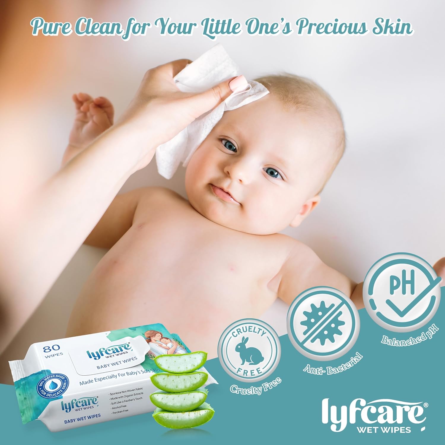 Lyfcare soft cleansing baby wipes bidout lid | 80 Wipes X Pack of 1 - 80 Wipes | For a new birth child. Aloe Vera, prevents rashes and redness with the goodness of vitamin E. Alcohol and Parabeen Free Lyfcare soft cleansing baby wipes bidout lid | 80 Wipes X Pack of 1 - 80 Wipes | For a new birth child. Aloe Vera, prevents rashes and redness with the goodness of vitamin E. Alcohol and Parabeen Free