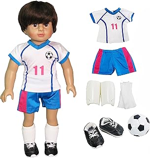 Blue and Pink 6pc Soccer Set for 18-Inch Boy Dolls | Premium Quality & Trendy Design | Dolls Clothes