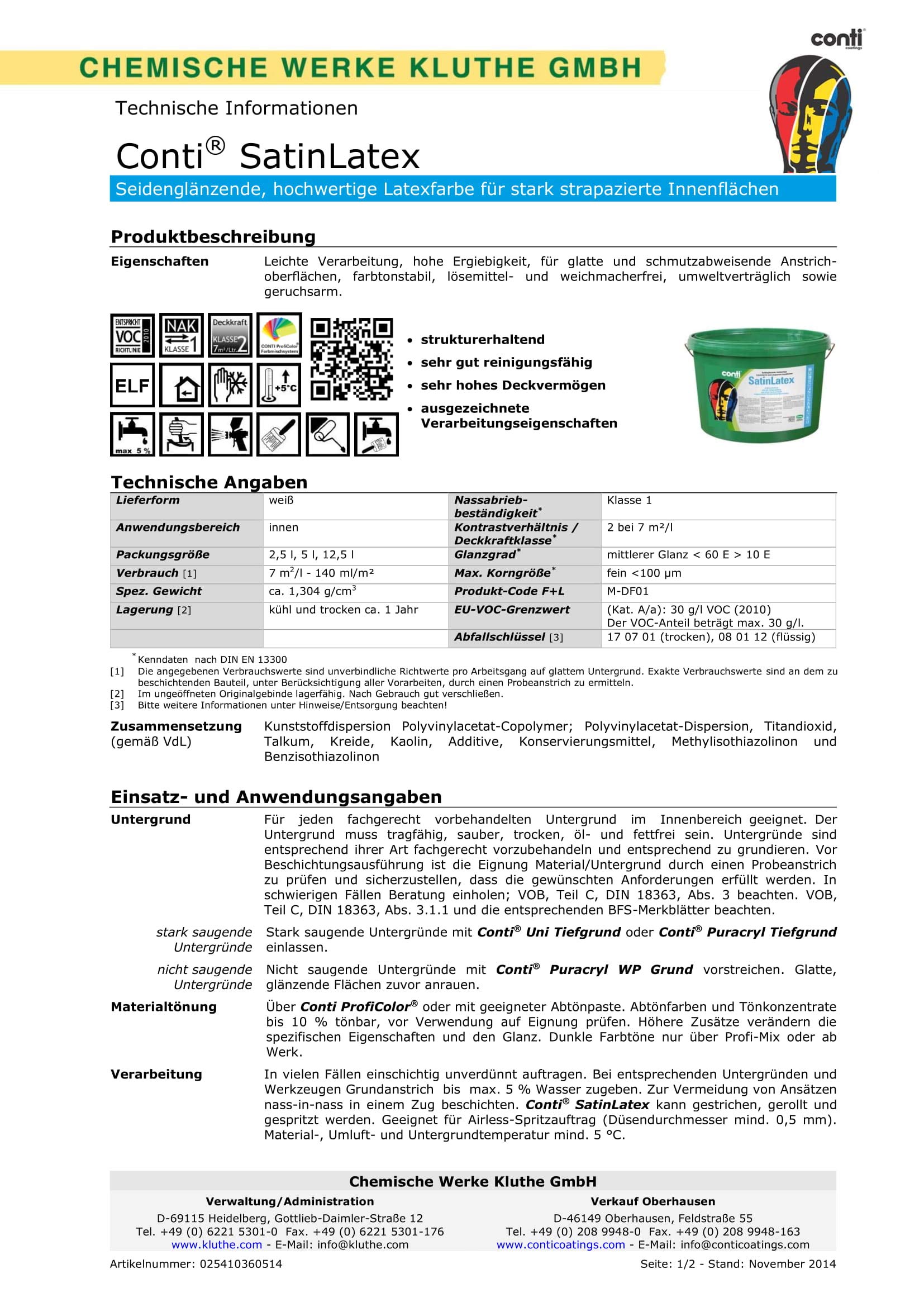 Conti SatinLatex 5 Liter altweiß