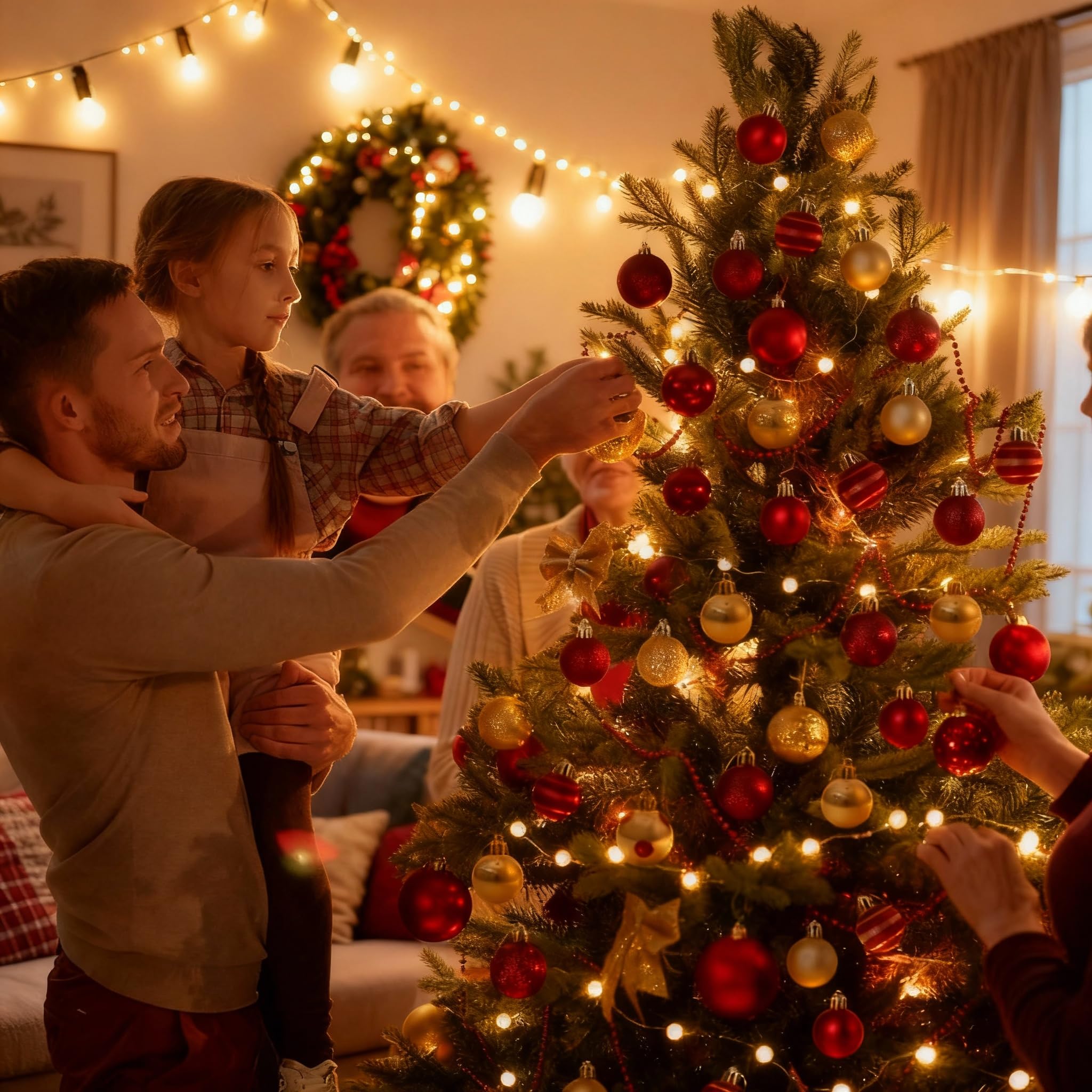 DOITOOL Lot de 50 boules de Noël incassables pour décoration de sapin de Noël, 5,8 cm, rouge et doré, à suspendre