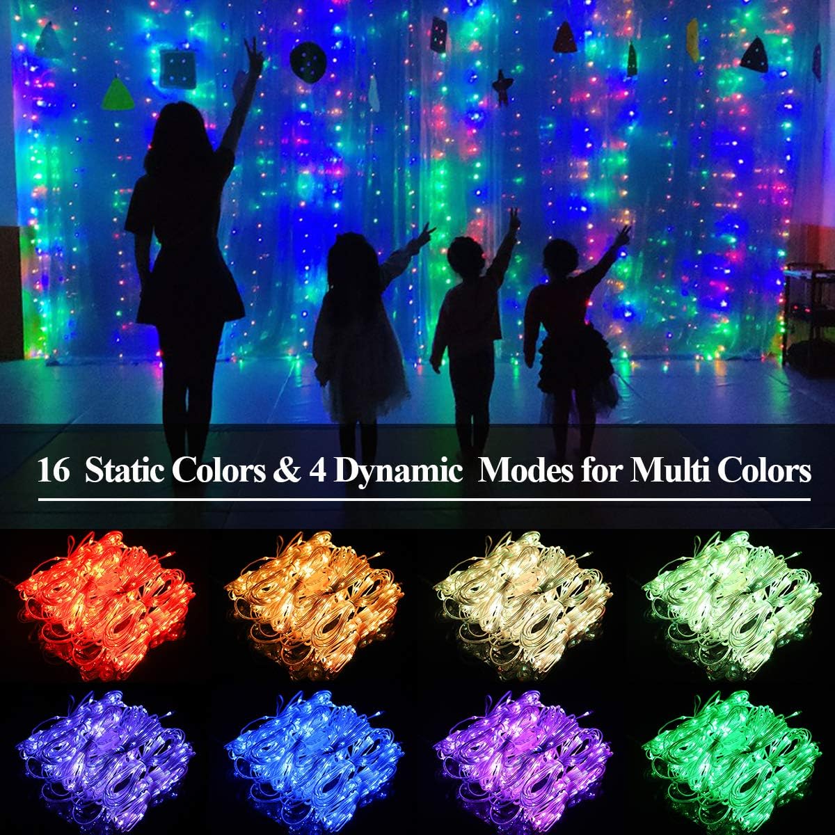 SUPERNIGHT Window Curtain String Lights, Color Changing Twinkle Star LED Fairy Lighting Waterproof for Wedding Party Home Garden Bedroom Outdoor Indoor Decorations (9.8 x 9.8 ft, 300LEDs, RGB)