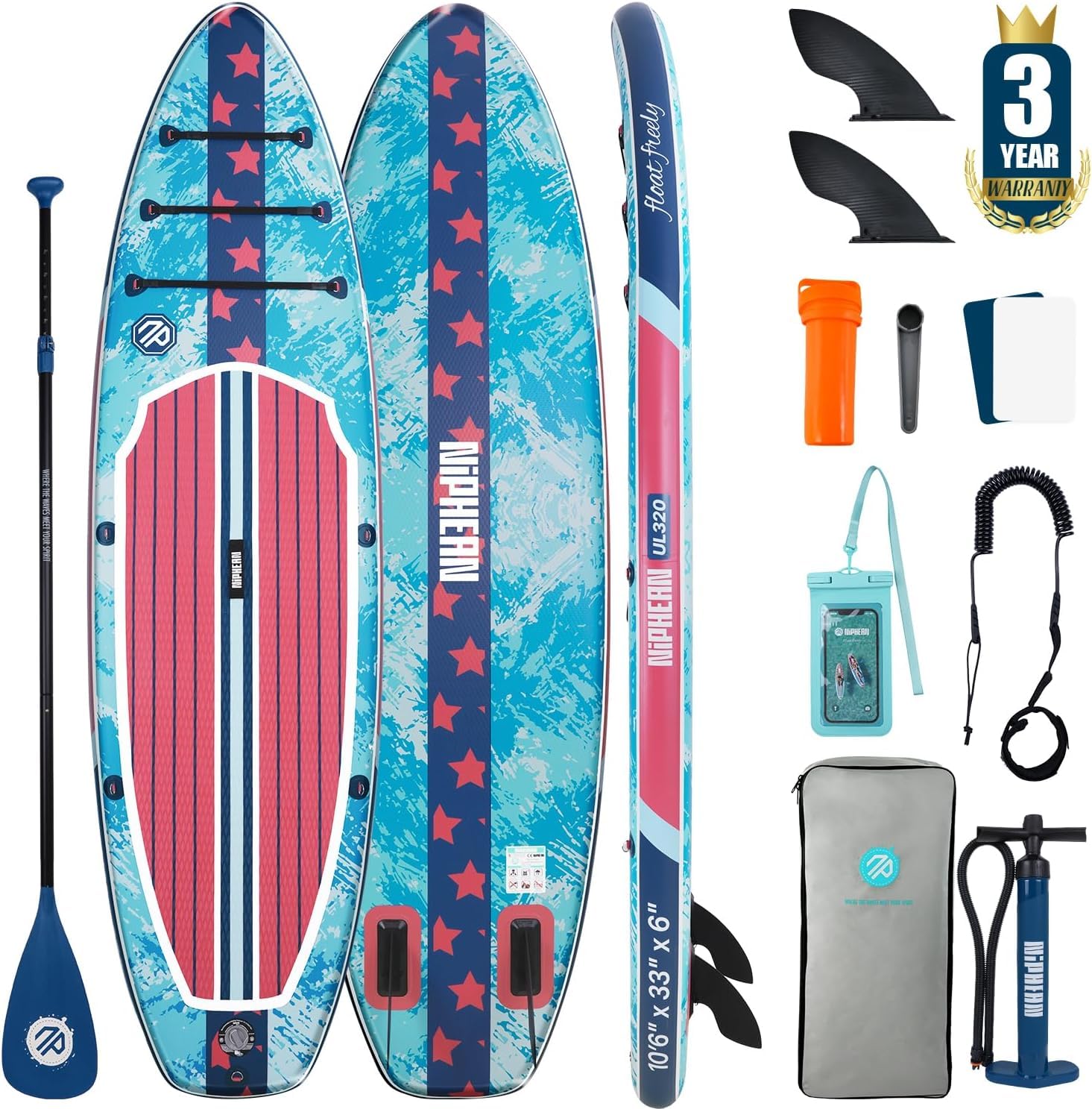 Niphean 320cm Stand Up Paddling Board, Ultraleicht SUP Board mit SUP Zubehör, Rutschfestem Deck, Tragbares Lite Paddle Board Ultimative Stabilität für Jugendliche&Erwachsene Langstreckenabenteuer