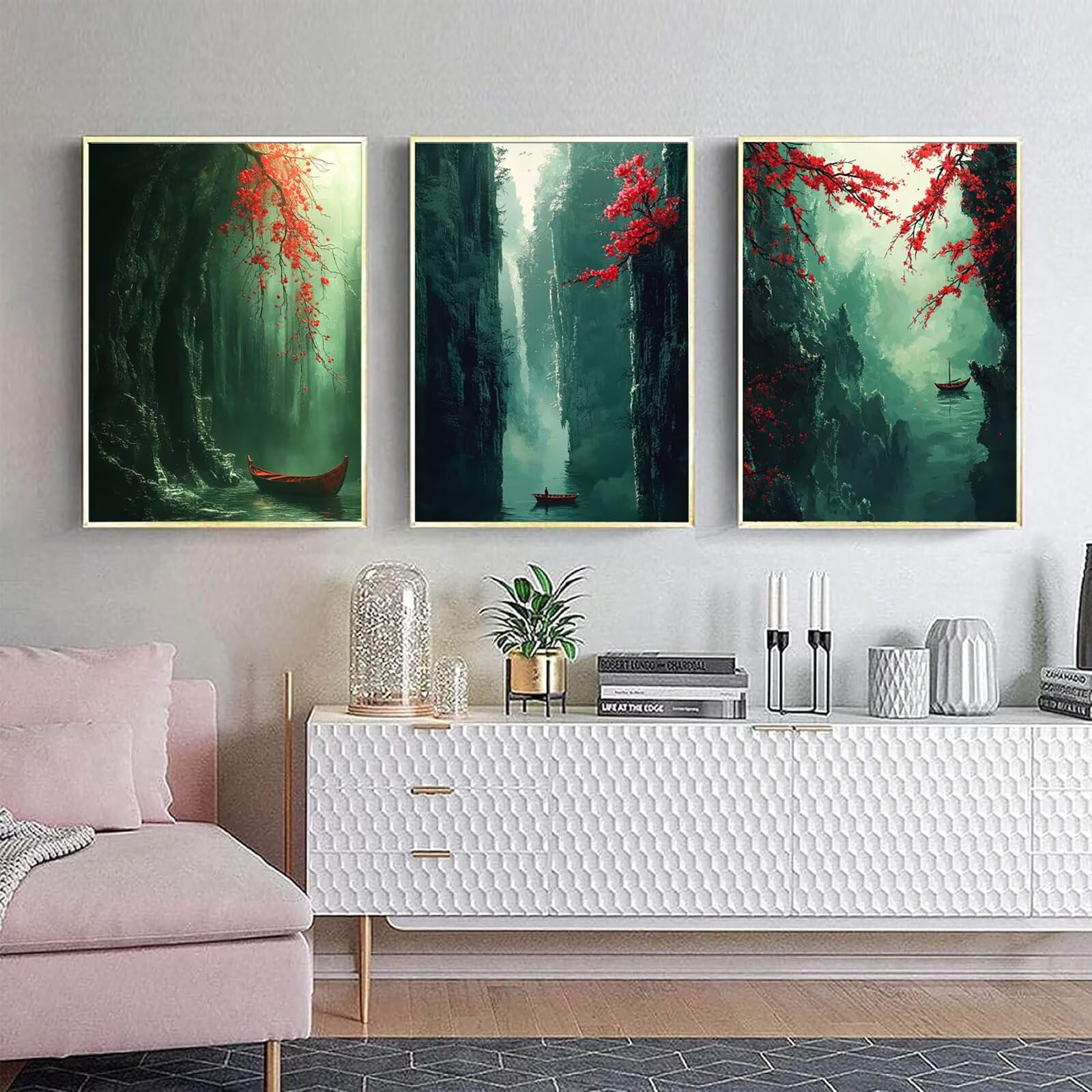 Generico Cnyaunfi 3 Pezzi Paesaggio Pittura Diamante Fai-Da-Te, 5D Verde Diamond Painting Kit Completo per Hobby Creativi Adulti, Per La Decorazione Della Parete Di Casa 70x90cm YF-3349