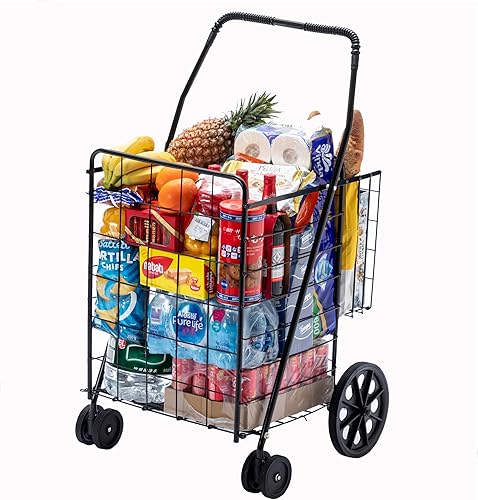 Carrito de compras plegable, carrito de compras plegable con cesta doble y ruedas de 360 grados, capacidad de 150 libras, carrito utilitario para disponible en Yaxa Colombia