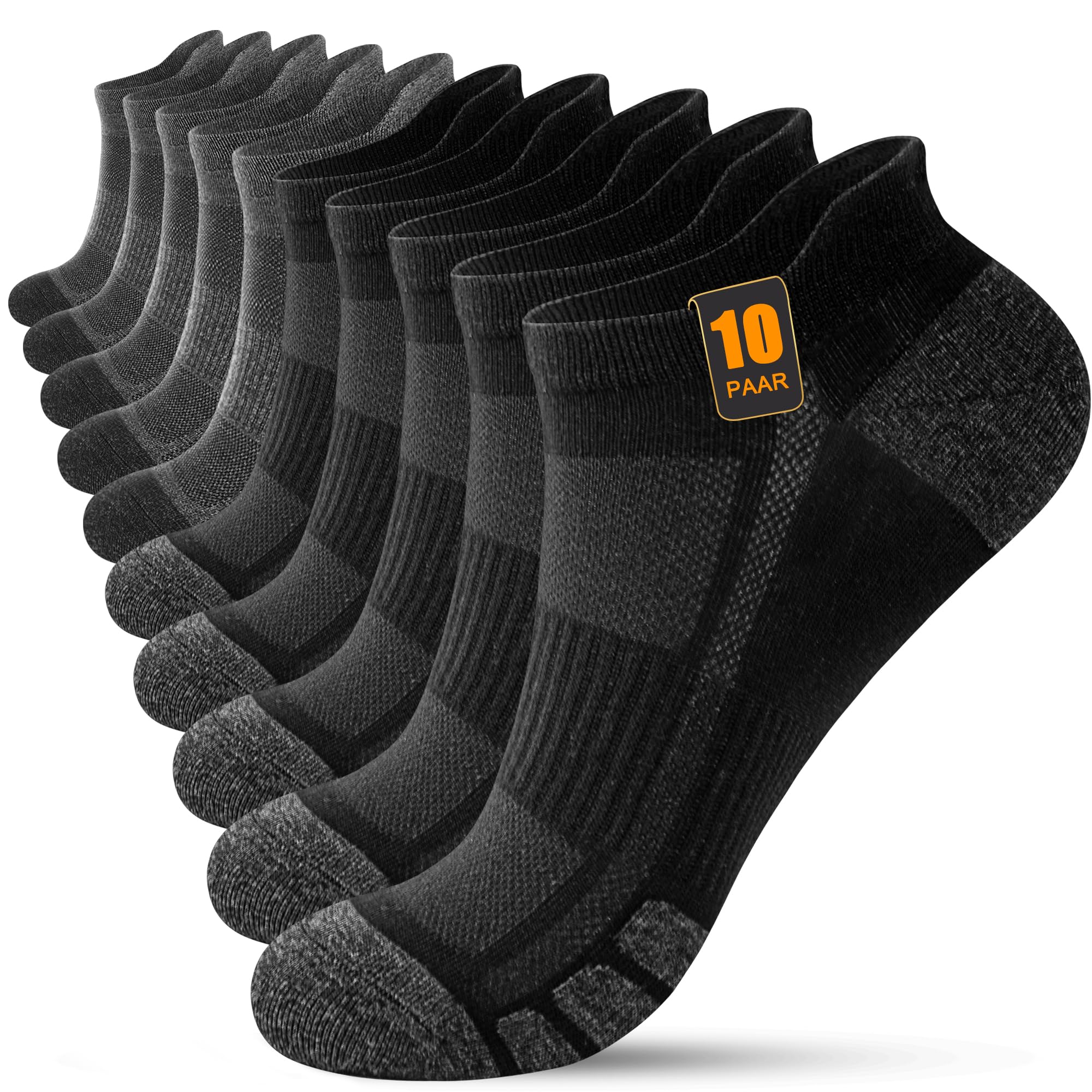 FORVEVO 10 Paar Sneaker Socken Herren 43-46, Sportsocken Damen Baumwolle Kurz Laufsocken Atmungsaktive,für Laufen Tägliche (Schwarz&Grau)
