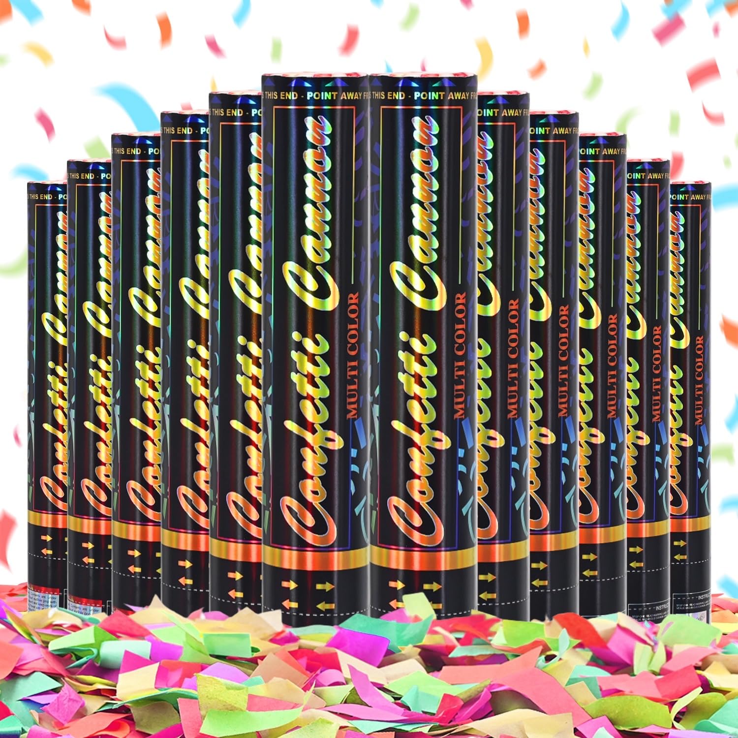 FIEKEICC Konfettikanone, mehrfarbig, 12 Stück, biologisch abbaubar, Konfetti-Popper, Party-Konfetti-Shooter, 30,5 cm, Konfetti-Popper für Hochzeit, Geburtstag, Abschlussfeier, Neujahrsfeier