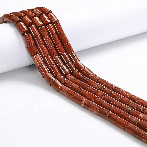 JM Design Granos de tubo cilíndrico liso de jaspe rojo natural tamaño 0.236x0.315 in 15.5" filamento para la fabricación de joyas