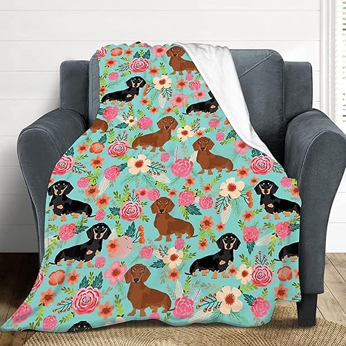 Miniatura 2 de Tourrest Manta de perro salchicha con bonito diseño de perro salchicha para niñas, niños y adultos, súper suave, cálida y acogedora manta de franela