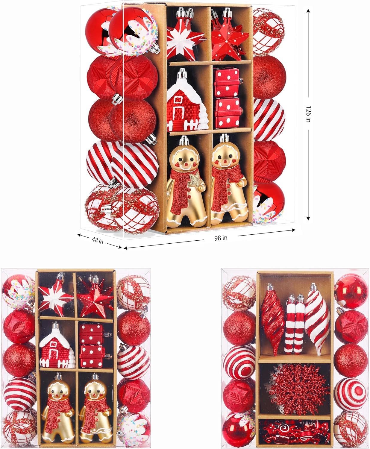 SHareconn Lot de 65 Boule de Noel, Boules de Noël en Plastique Incassable, Décorations Sapin de Noel, pour Decoration Noel Extérieur ou Intérieure, Décorer Sapin de Noël, Rouge et Blanc
