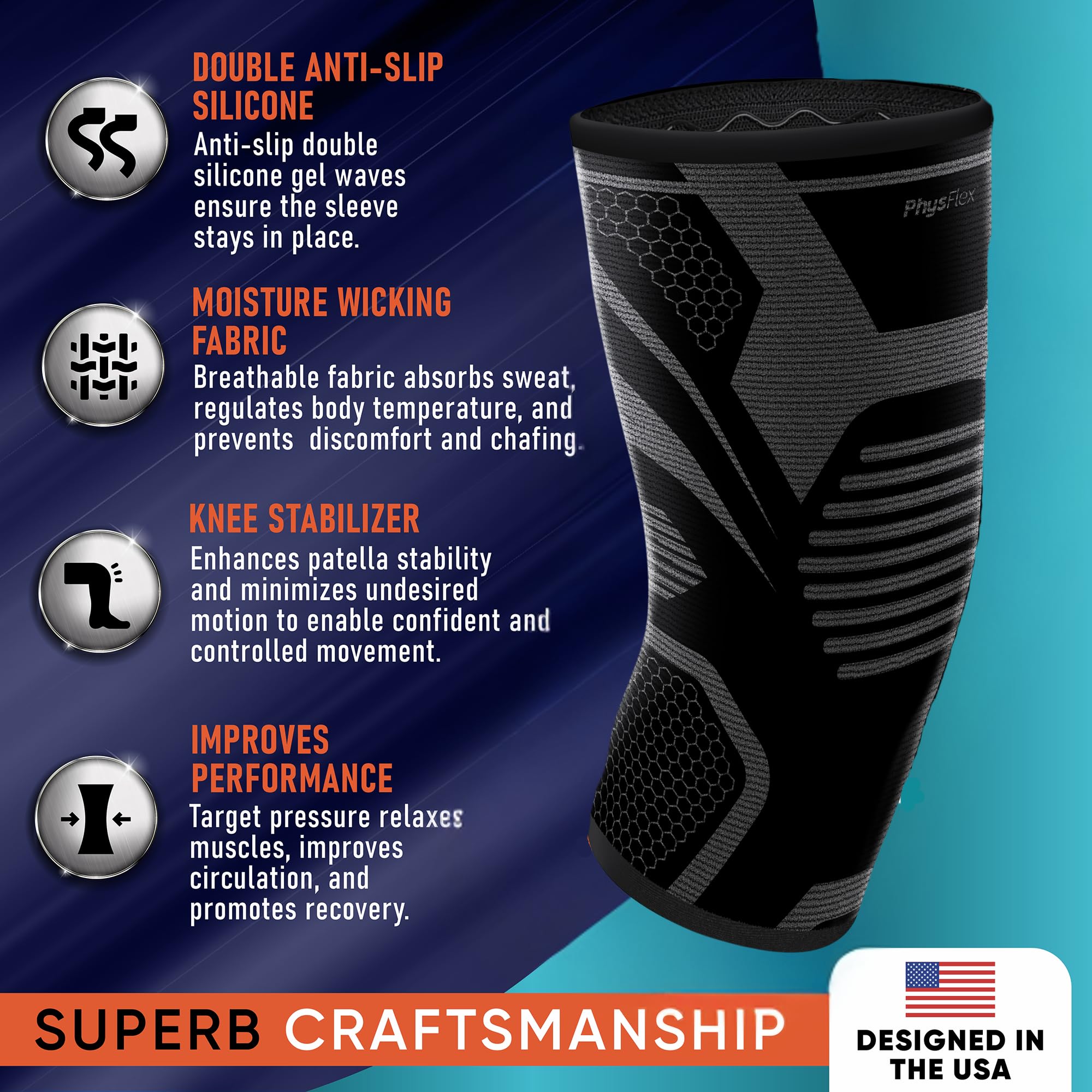 Knee Brace for Pain Relief - 2 Pack Knee Compression Sleeves for Men and Women - Support for Weightlifting, Gym, Workout, Volleyball - Meniscus Tear, ACL, Arthritis (Vortex, Black/Gray, Small)