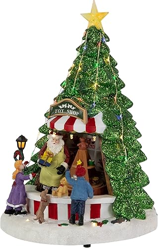 Miniatura 6 de Northlight Pantalla de pueblo navideño animado y musical con iluminación LED de Papá Noel de 13 pulgadas