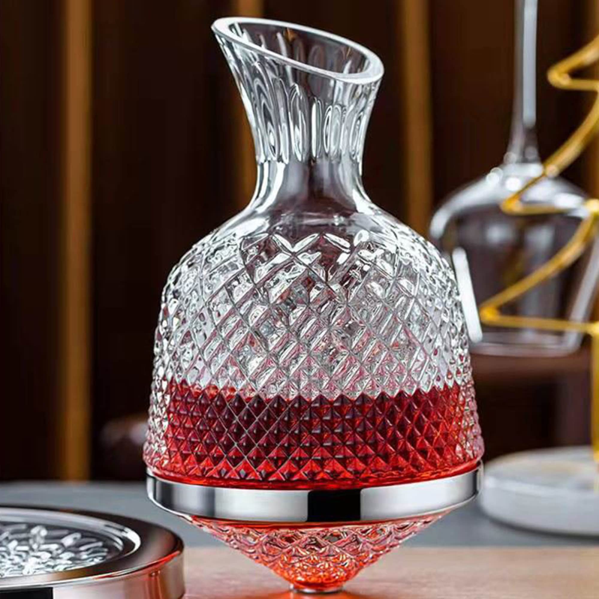 Decantador de vino de cristal con base de acero inoxidable de 1,2 l, para vino tinto y bebidas alcohólicas