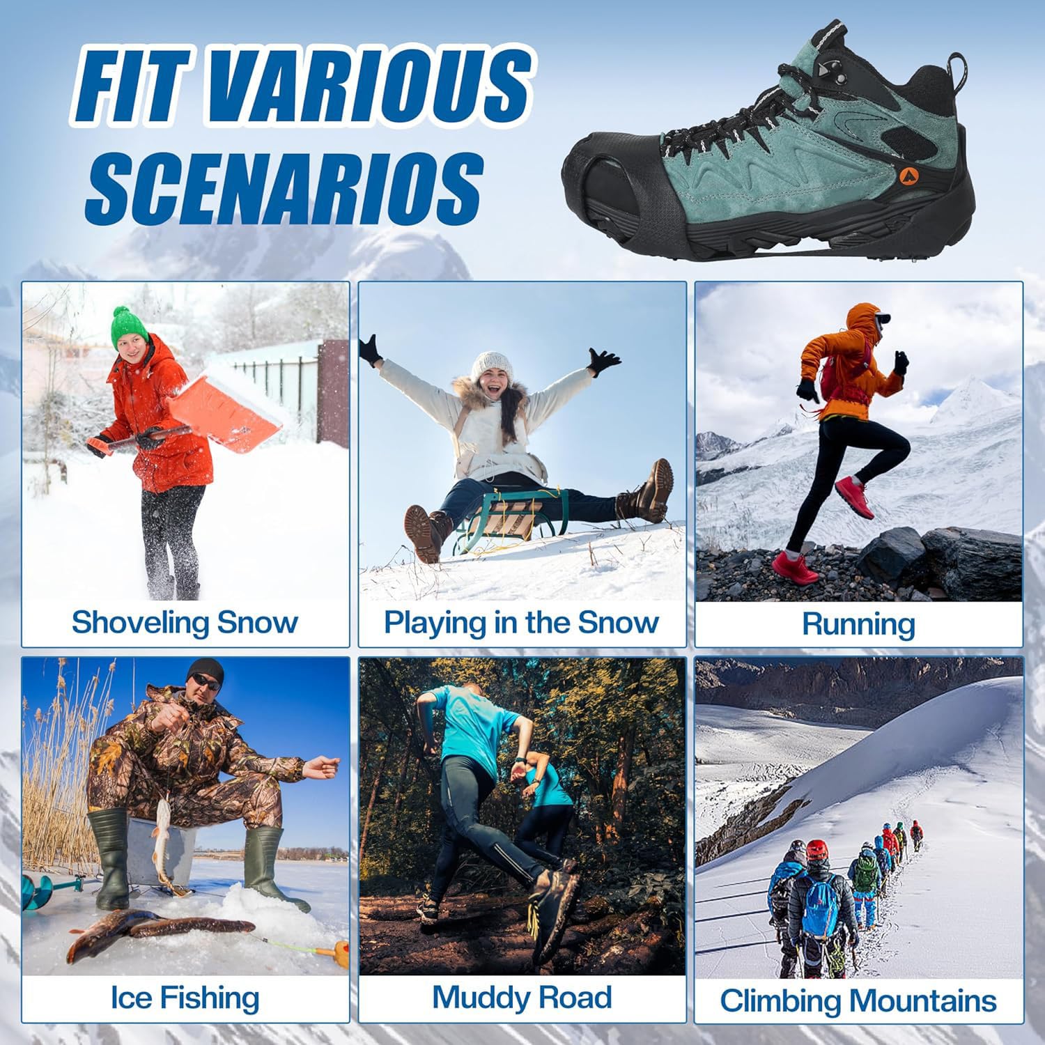 Crampons Antidérapant à Neige pour Chaussures Randonnée Hommes Femmes