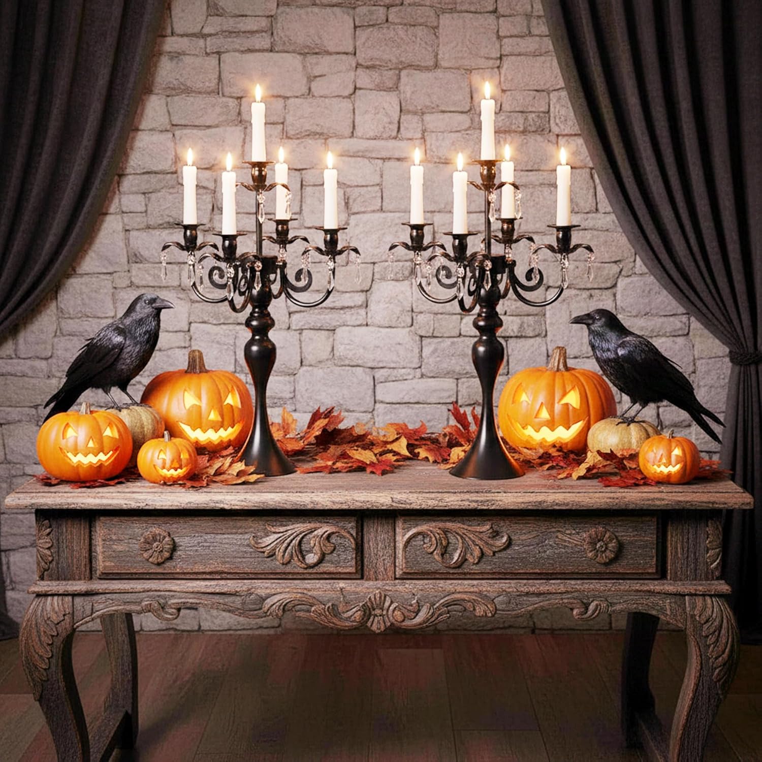 5-Arm Candle Centerpieces for Tables: Black Metal Candle Holders for Wedding Decor, Vintage Candelabra Centerpieces, 20.3" Tall Candlestick Holders for Event Party Christmas Home Decorations