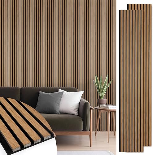 Miniatura 7 de Paneles de pared de listones de madera, paquete de 2 paneles de 106 x 23.6 pulgadas, paneles acústicos de madera para pared, paneles estriados 3D