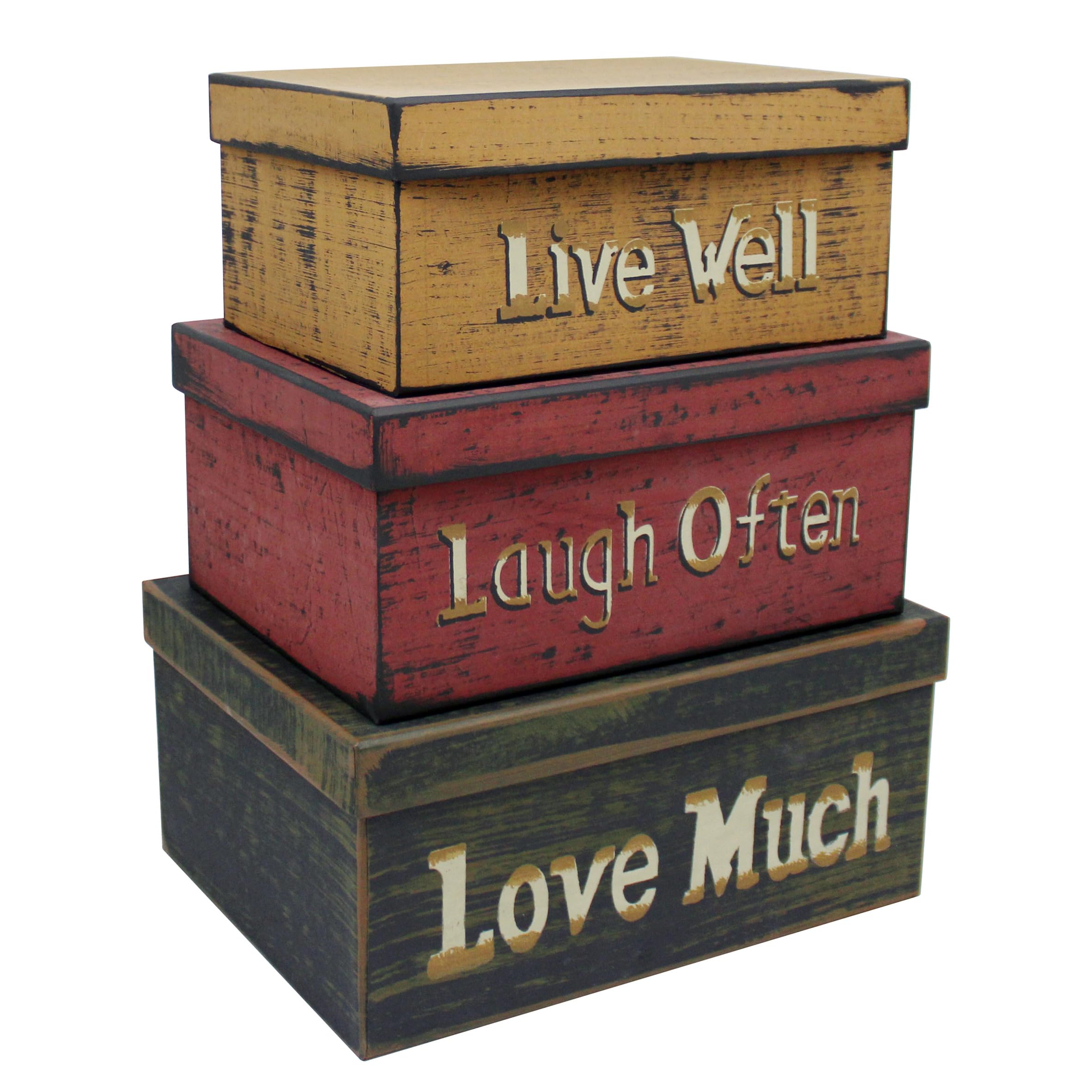 Boîtes gigognes rectangulaires vintage « Vivez bien », coffret cadeau idéal