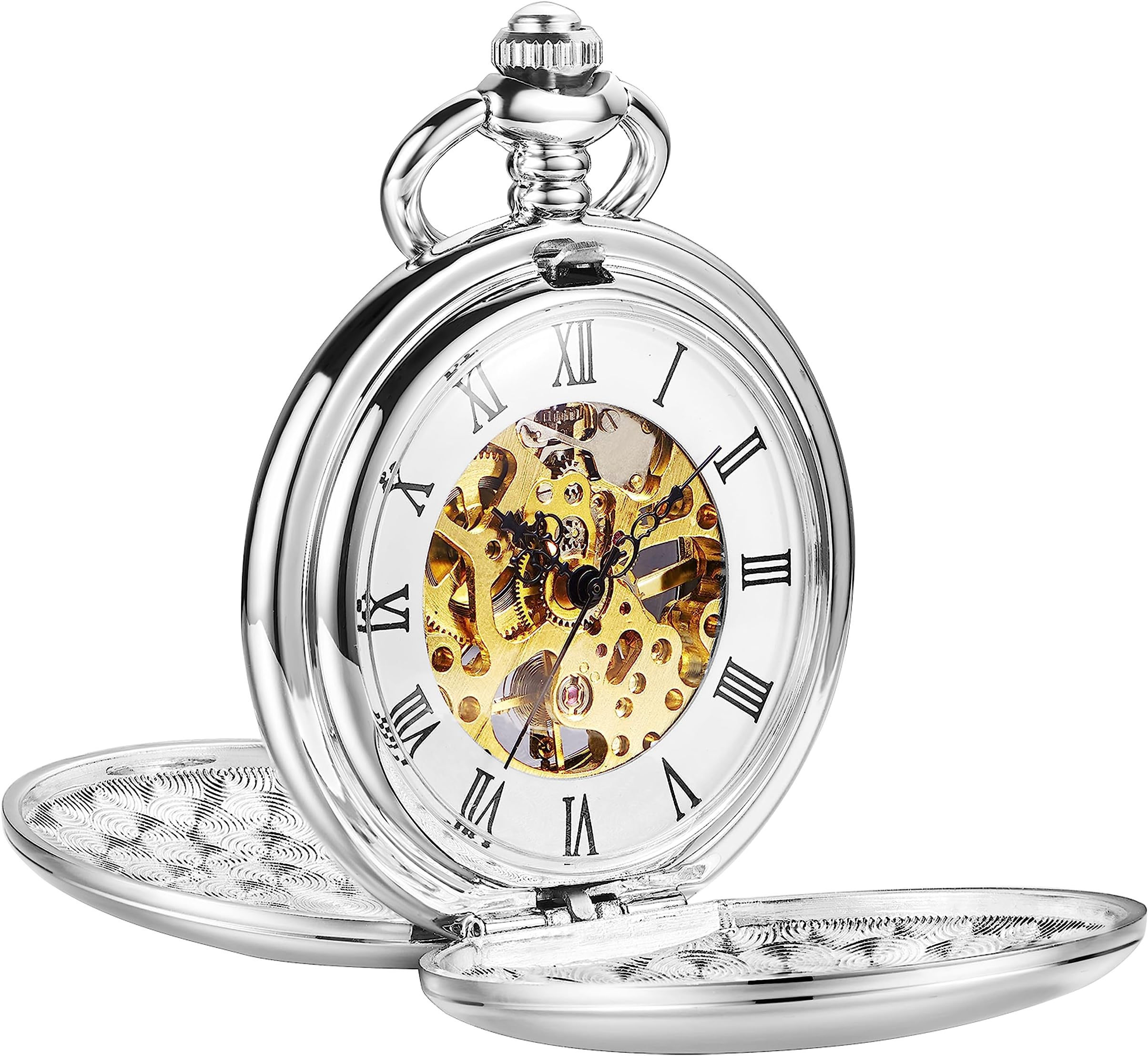 Men’s Pocket Watch with Chain | Hand Winding Vintage Pocket Watch | Classic Mechanical Movement Pocketwatch | 1920s Railroad Steampunk Costume Accessory