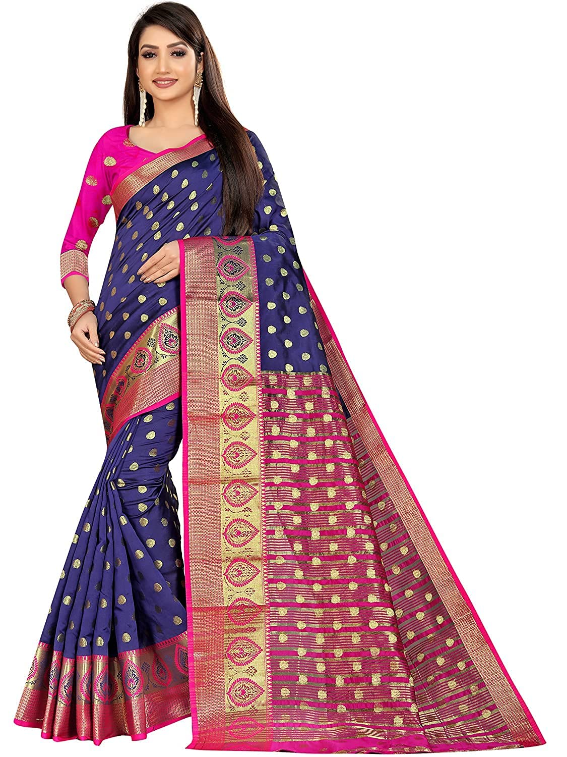AMAR CREATION Women's Solid Soft Litchi Silk Saree With Blouse Piece