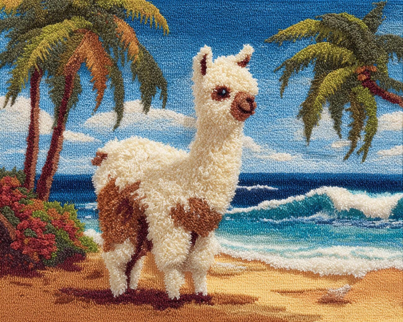AMBATTERY Latch Hook Kits Carpet Coconut Trees and Alpacas 90x120cm