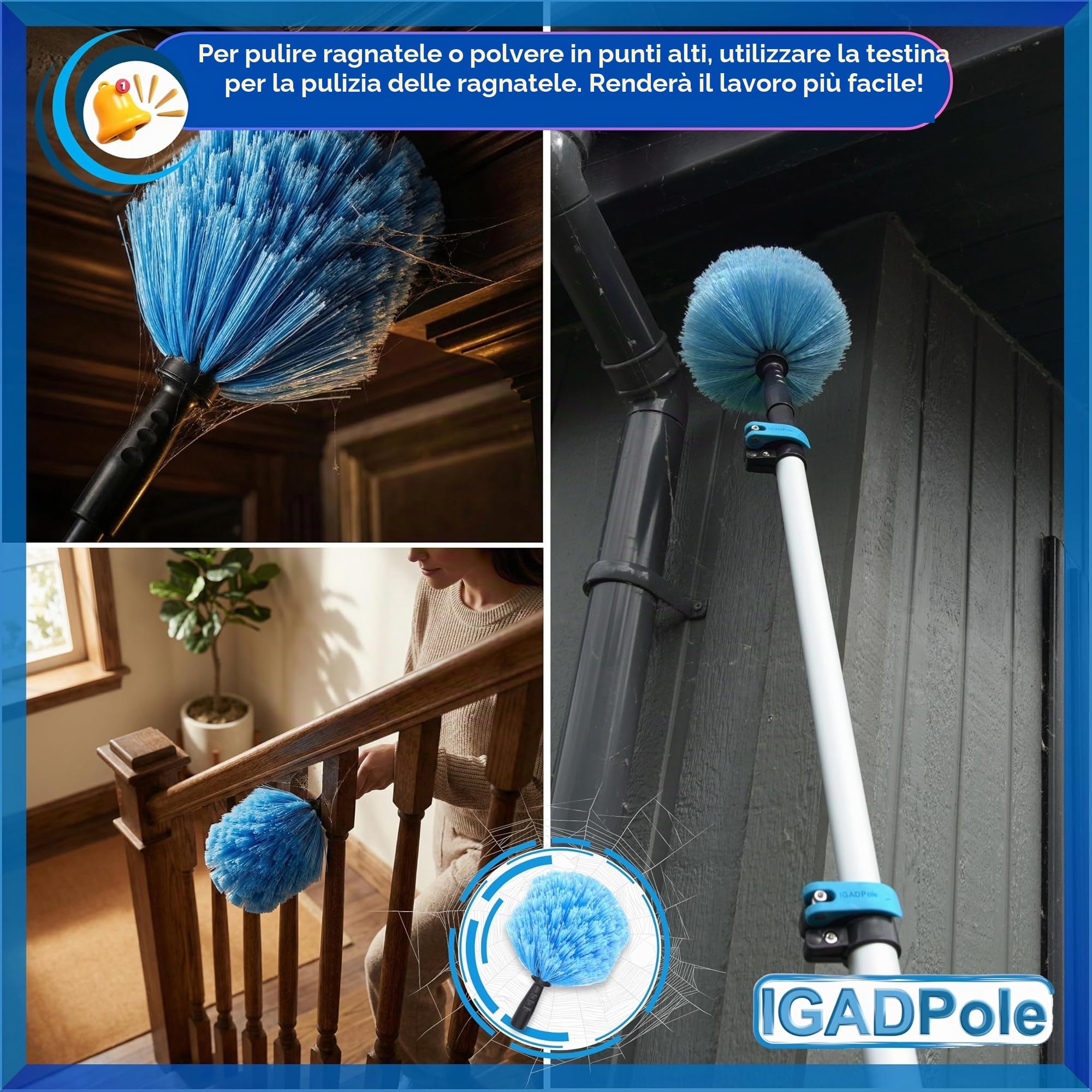 IGAD Kit Pulizia Finestre con Asta Telescopica 5m, Spazzola Alimentata ad Acqua 25cm, Dispenser Sapone, Rubinetto e Accessori