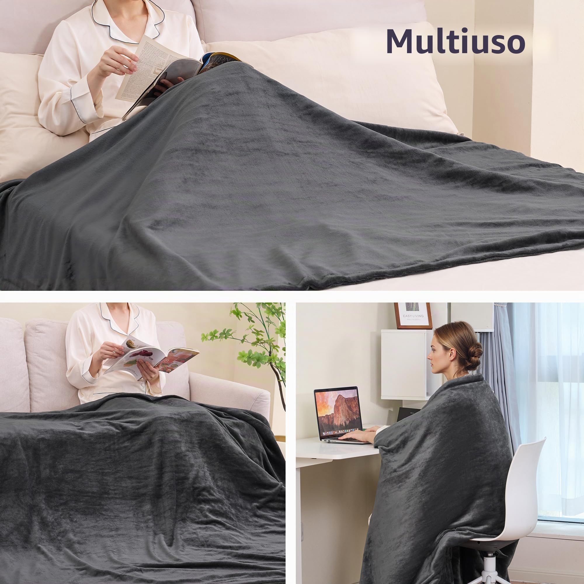CURECURE Grande Coperta Termica 150 x 200 cm Riscaldamento Rapido, Grande e Morbida in Flanella con 1-10 ore di Spegnimento Automatico e 4 Livelli di Calore, Lavabile in Lavatrice