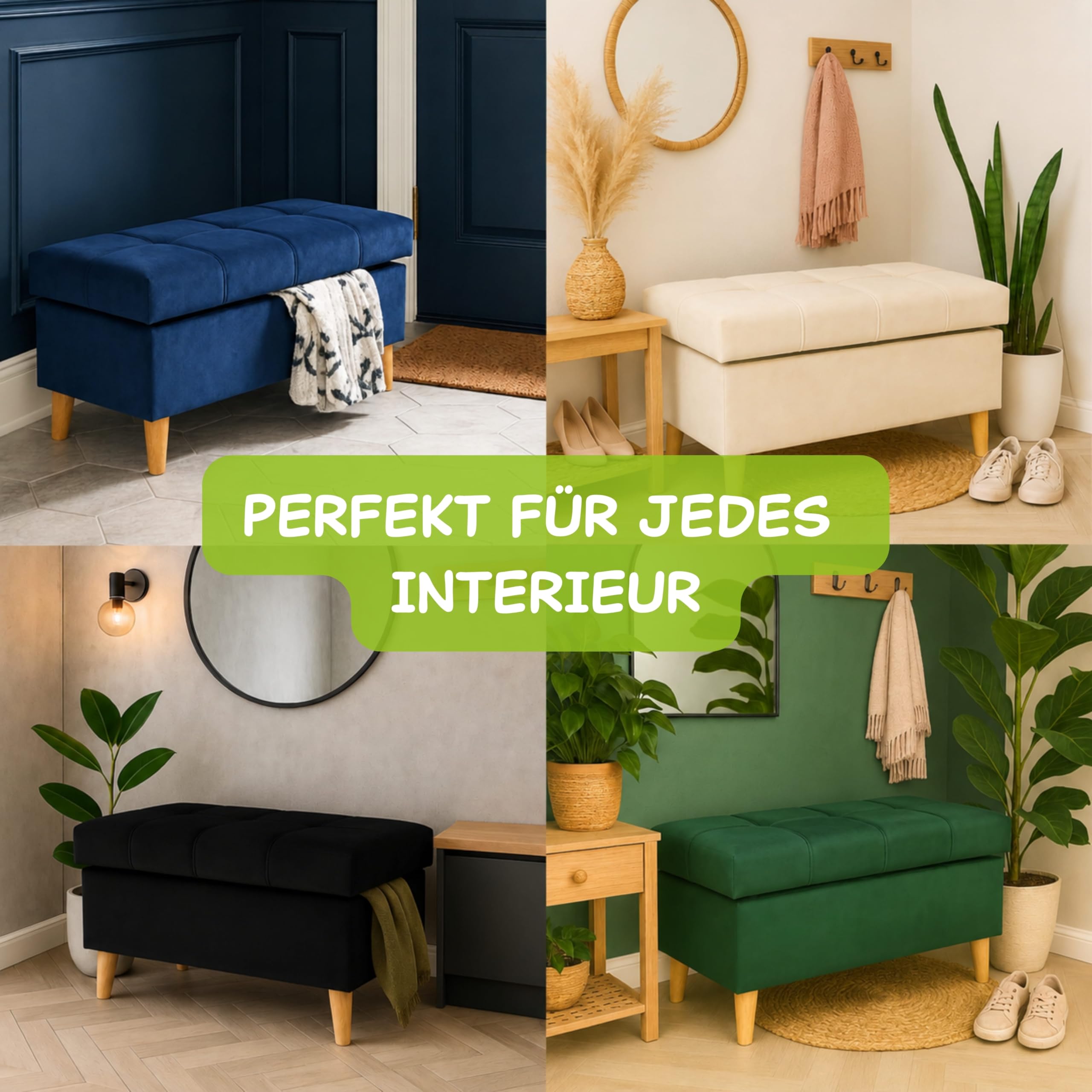 Outentin Gepolsterter Velvet Puff – Hocker & Sitzwürfel mit Stauraum, klappbarer Fusshocker und Fußablage für Wohnzimmer & Flur – Stabiler Sitzhocker mit Buchenfüßen, 70 × 42 × 37 cm, Grau Ottoman