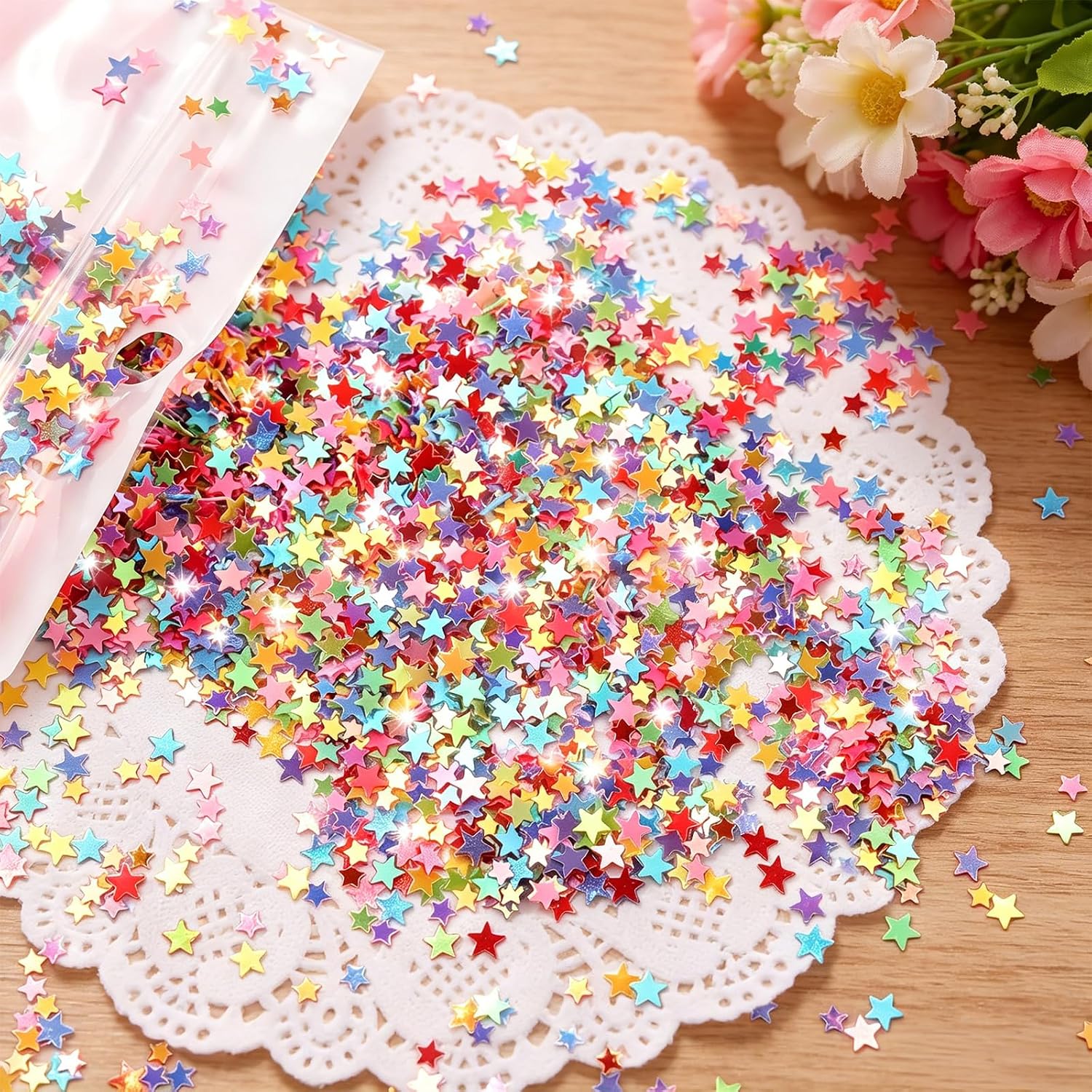 3000pcs 30g Star Confetti, 3.5mm Multicolor Glitter Star Sequins for Crafts