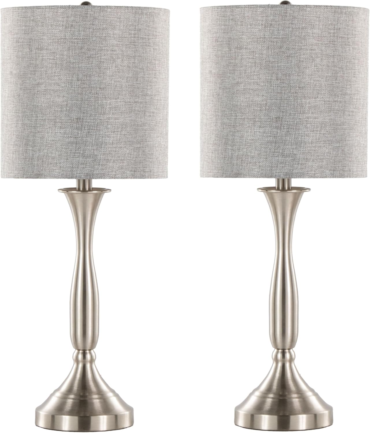 Sawyer 25" Metal Table Lamp With USB Set of 2, Desk Lamp, Bedside Lamps for Night Stands, Nightstand Lamp, Small Table Lamps for Living Room Set of 2, Lamps with USB Set (Brushed Nickel Grey)