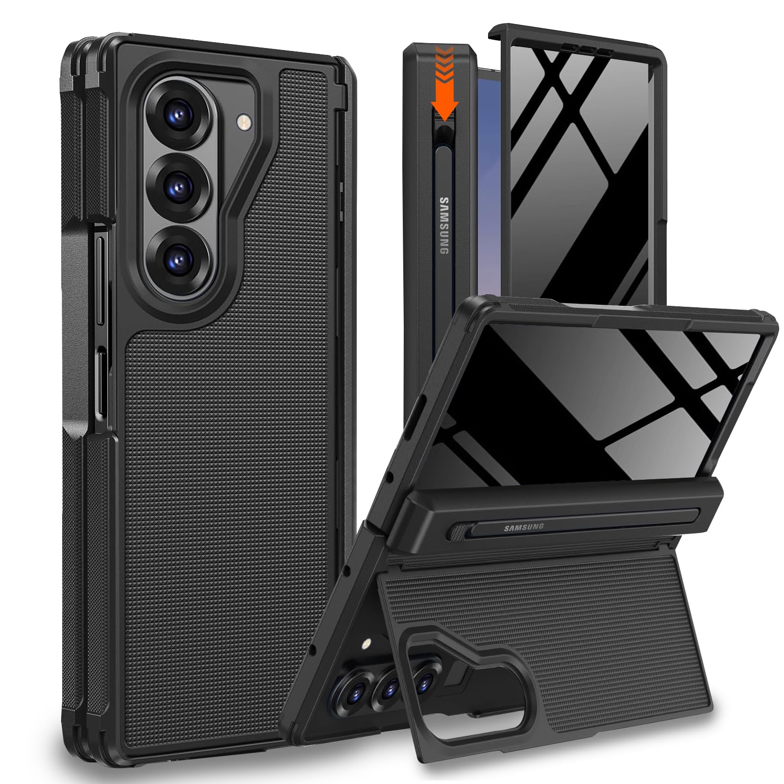 NINKI適応galaxy z fold7 ケース [SC-56F|SCG34] タッチペン付き ペン収納でき ヒンジ保護 覗き見防止 液晶フィルム付き スタンド機能 PCフレーム 擦り傷防止 折り畳み式 男性向け 人気 落下保護 精密にアクセス 耐衝撃 純正 ギャラクシーz fold7 ケース (ブラック)