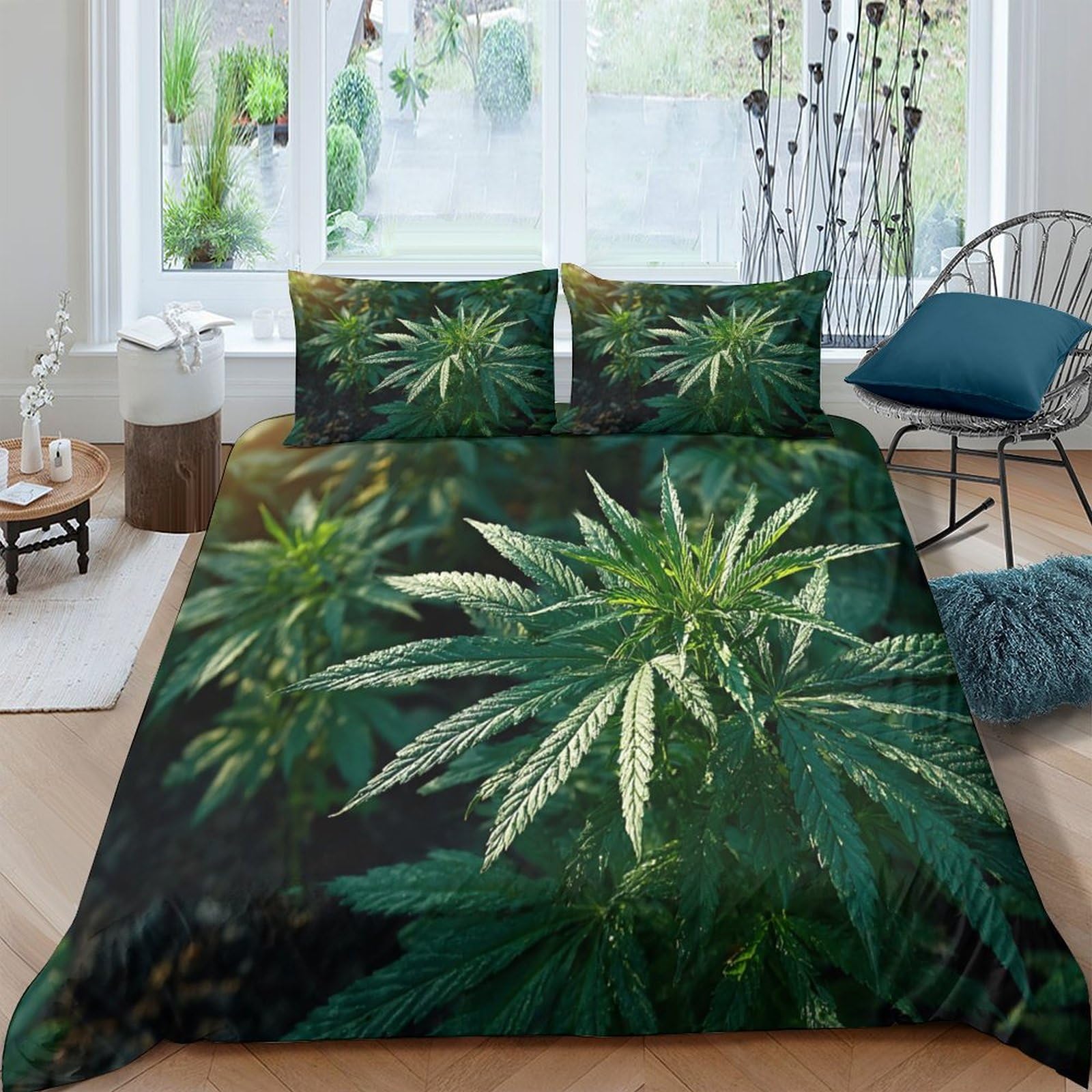 Ctjqhvkz Style-9 3D Printed Cannabis Leaf Fitted Sheet Microfiber Soft Green Botanical Mattress Cover For Bedroom Dorm Decor Single（135X200cm）