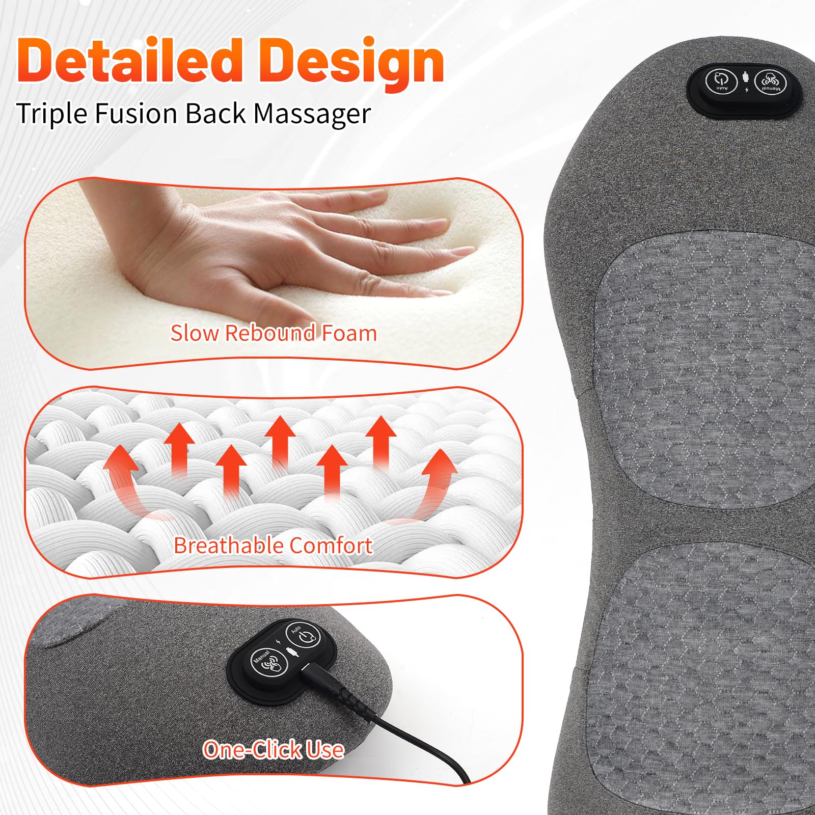 3In1 RüCkenmassagegeräT, Rücken Massage Gerät Mit Traction Vibration WäRme | Ergonomische RüCkenstüTze Intelligentes Back Massager, RüCkenmassagegeräT für Nacken, Schultern Und RüCken