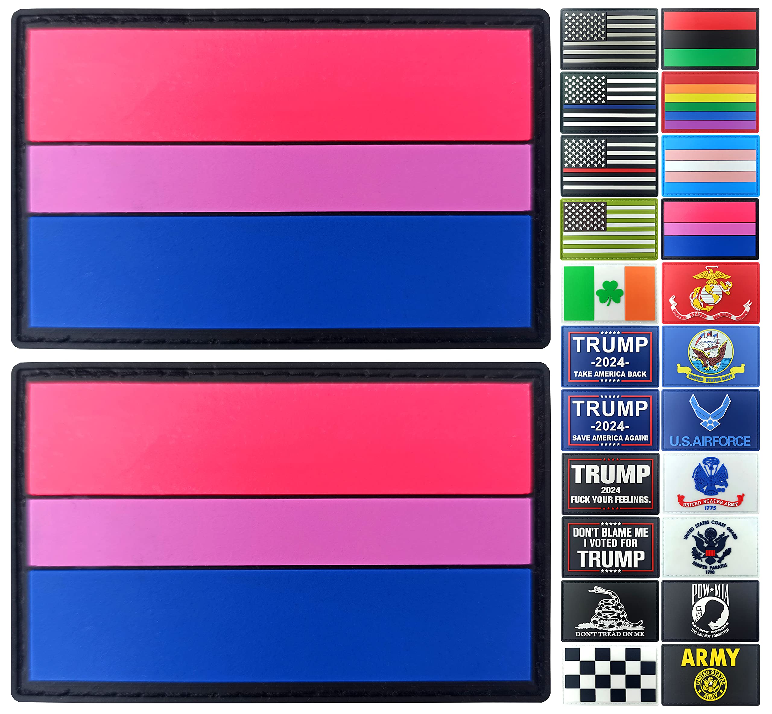 JBCDBisexual Bi Pride Flag Patch Tactical LGBT Patch - PVC Rubber Hook and Loop Fastener Patch, 2 Pack
