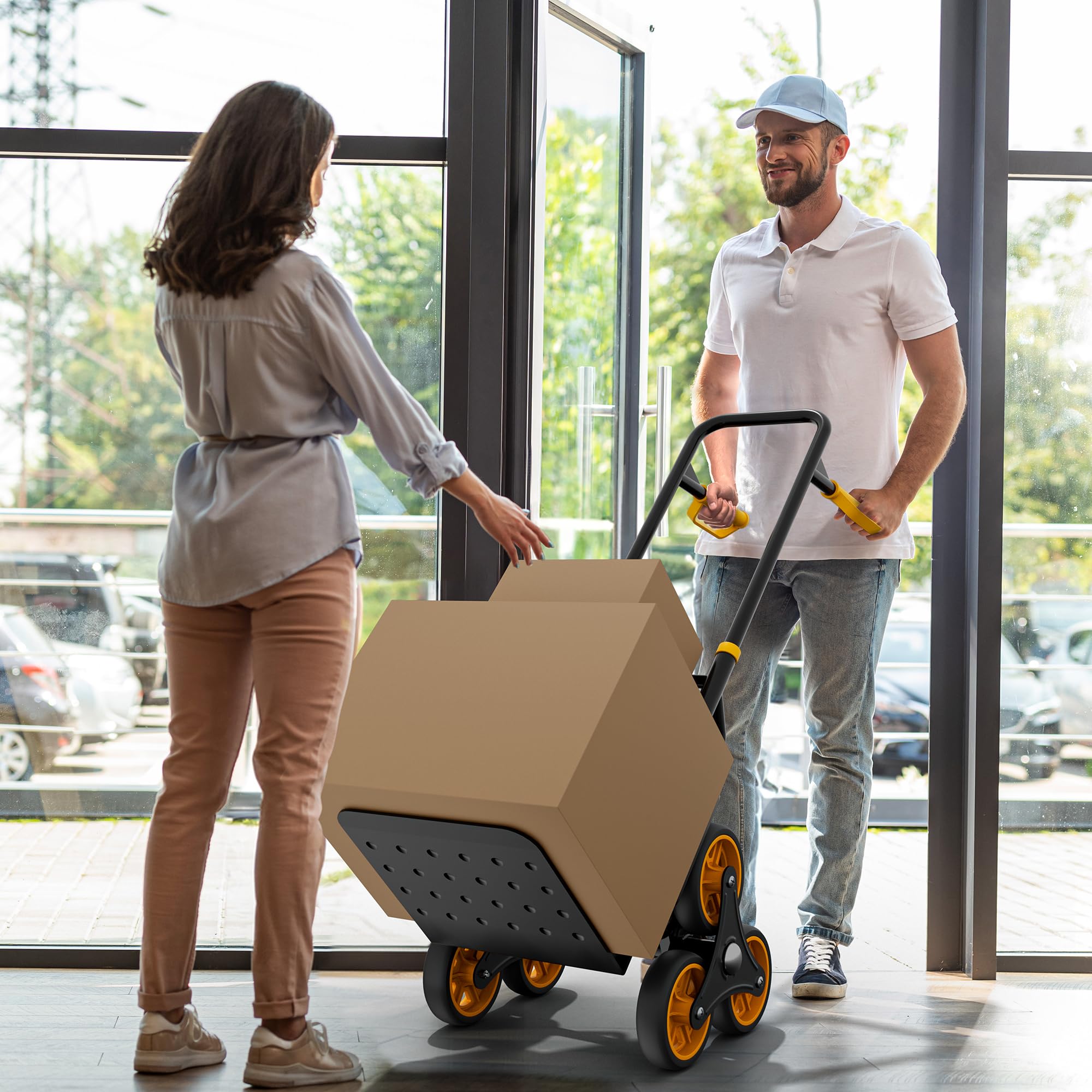 YITAHOME Carrello per Salire le Scale,150 kg Carrello Portapacchi per Scale con superfici morbide e cuscinetti a sfera, 2 corde estensibili