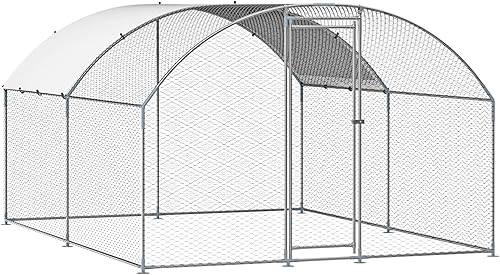 Miniatura 9 de VEVOR Gallinero de metal grande con paso, 13.1 x 9.8 x 6.5 pies para patio con cubierta impermeable, jaula grande para aves de corral para