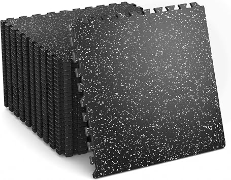 0.6 Inch Thick 96 Sq Ft Gym Flooring for Home Gym, 24 Tiles Robust Rubber Top with Eva Foam Exercise Equipment Mats, Protective Flooring Puzzle Mat for Fitness Room | Dual-layer Rubber & HD EVA, NO Warping, 24 Tiles, Supports Heavy Weight, Noise Reduction, Ideal For Crossfit & Dumbbells