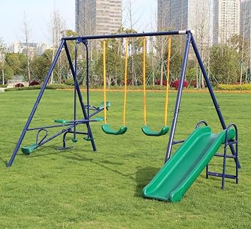 Swing Set for Backyard Outdoor Heavy Duty A-Frame Metal Playset for Kids Toddlers