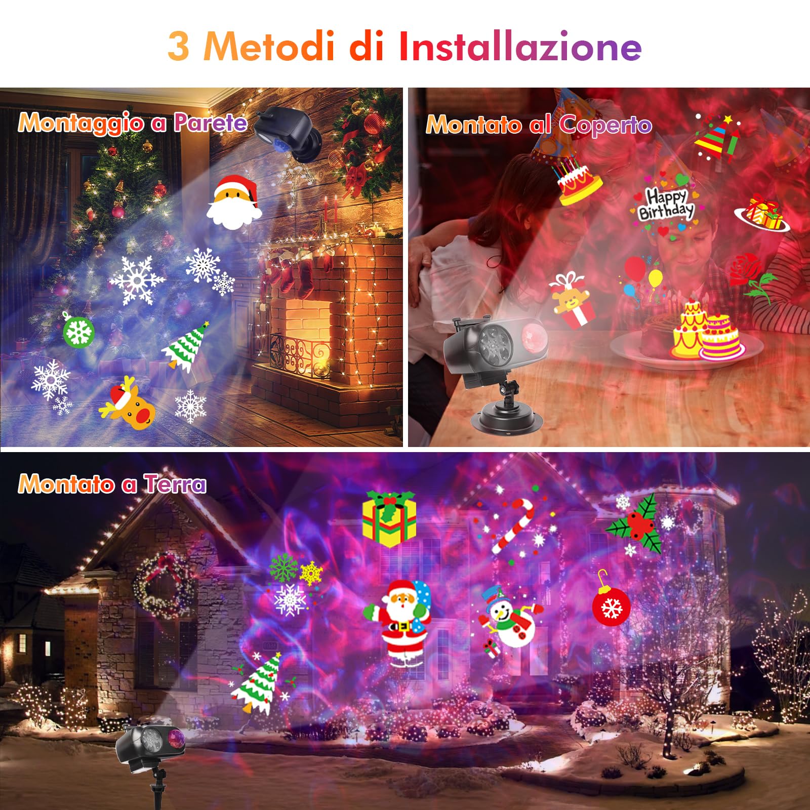 Pmueuff Proiettore Natale Esterno, LED ad Alta Luminosità Proiettore